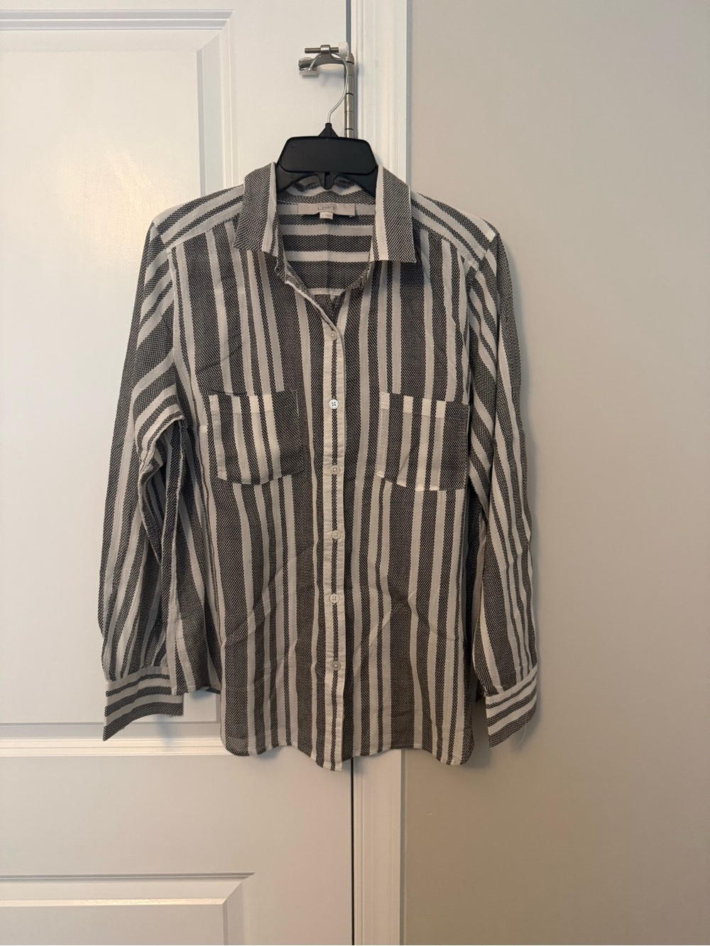 LOFT Women's Gray & White Striped Button-Down Shirt